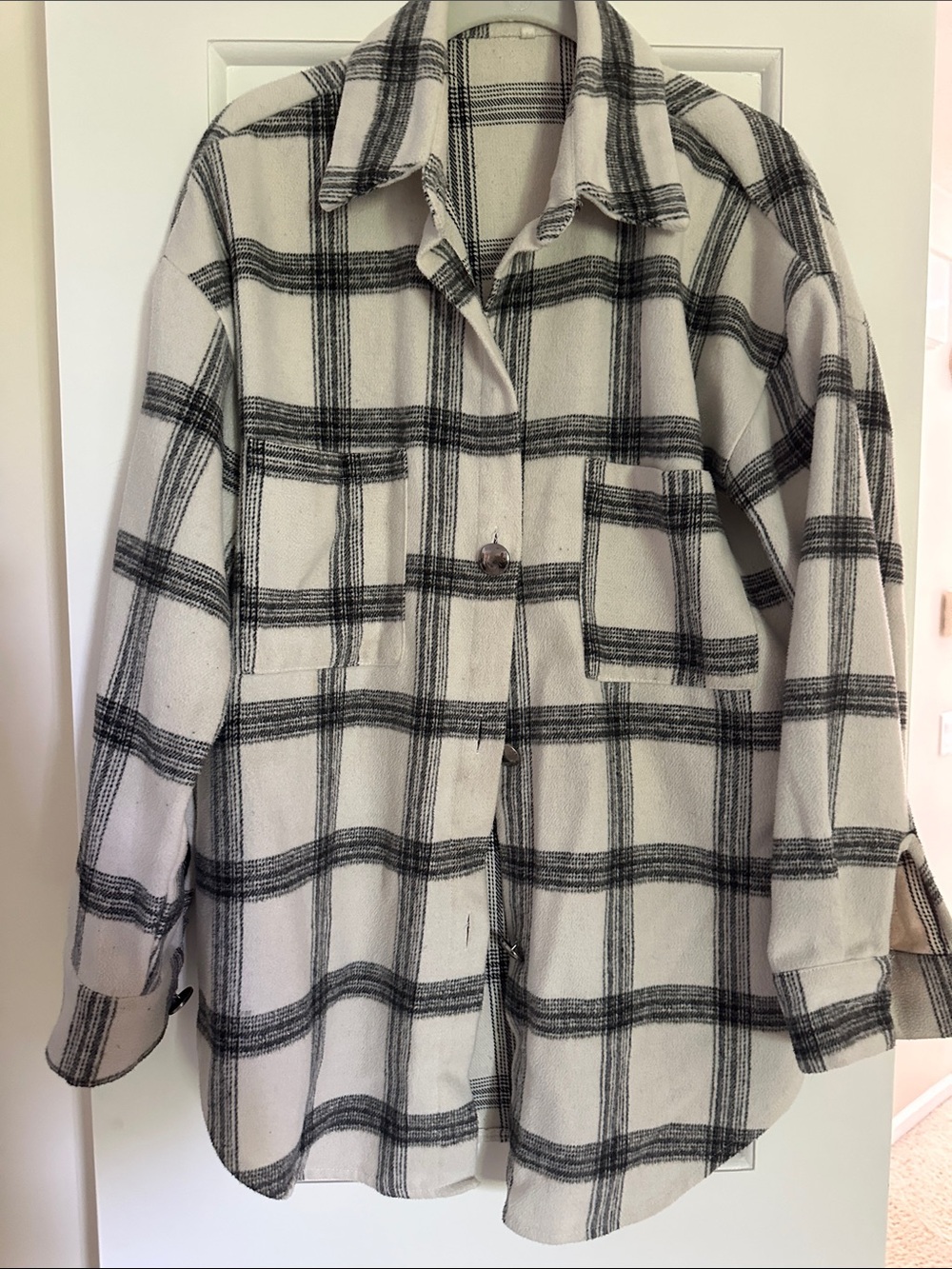 Plaid Shacket in Cream and Black